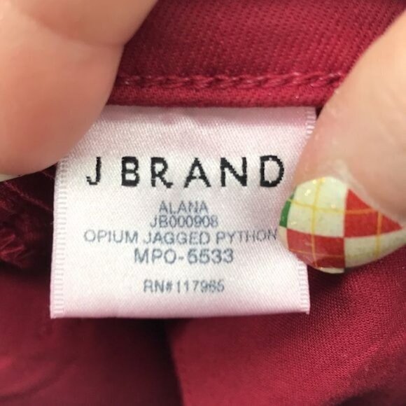 J Brand Alana High Rise Jagged Opium Python Red Size 23 New - Picture 10 of 12